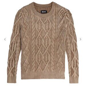 SER.O.YA Liam Cable Knit Sweater in Tan Acid Wash sz S